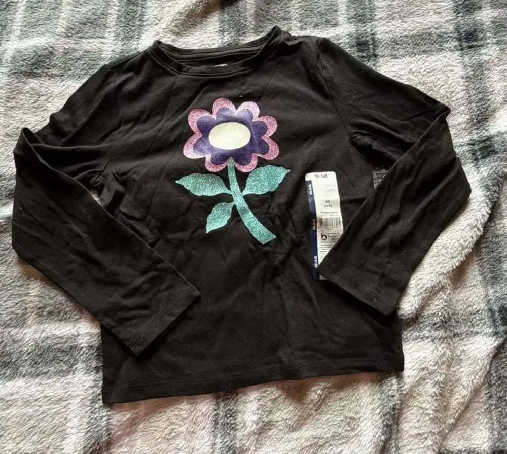Wonder Nation Girls Long Sleeve Embellished Graphic T-Shirt